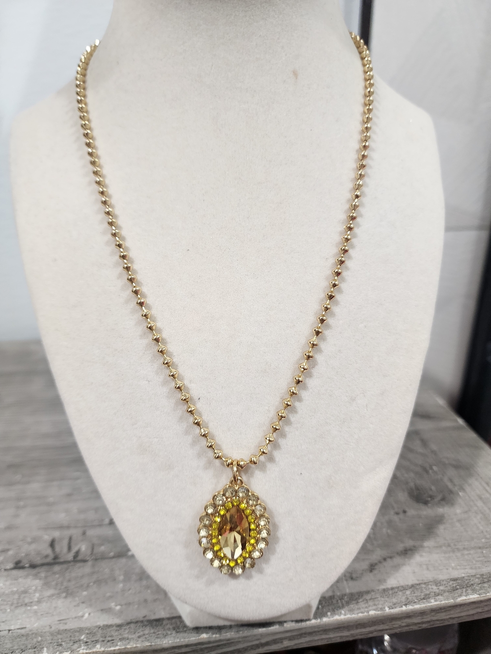 Gold-Tone Yellow Crystal Pendant Necklace- Alexa Rae
